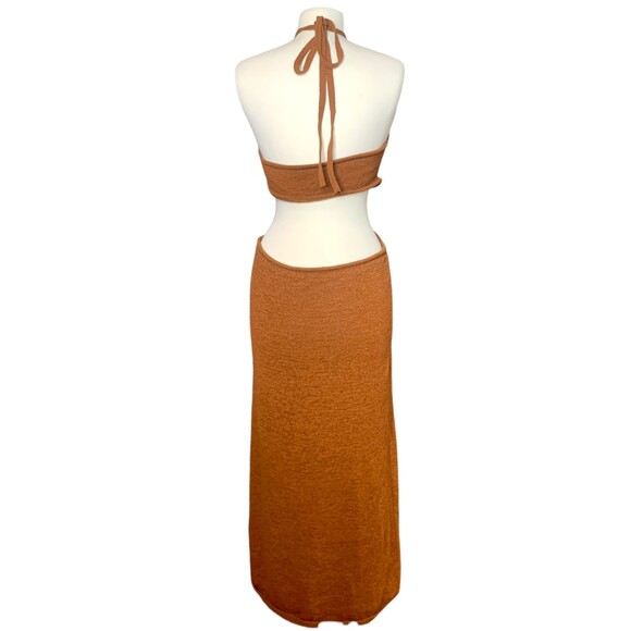 Cult Gaia Cameron Halter Knit Cutout Midi Dress in Amber Large Knotted Waist - Picture 4 of 14